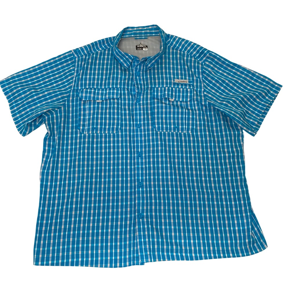 Habit Men's 3XL Vented Fishing Shirt Blue Plaid UPF 40+ Short Sleeve Performance